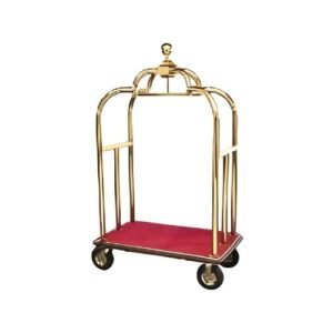 Stainless Steel Gold Chrome Finish Red Carpet Luggage Cart