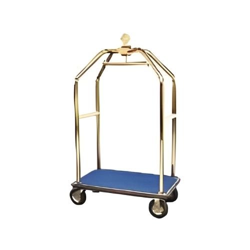 Stainless Steel Gold Chrome Finish Blue Carpet Luggage Cart